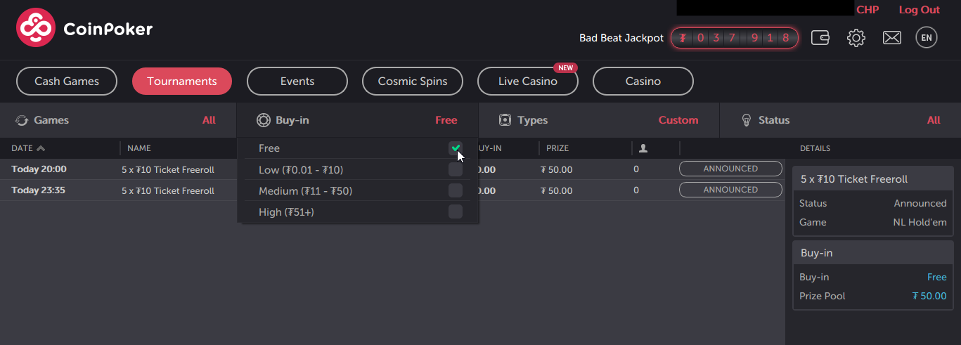 coinpoker freeroll