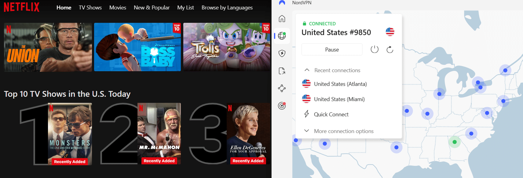 Netflix met NordVPN op de voorgrond