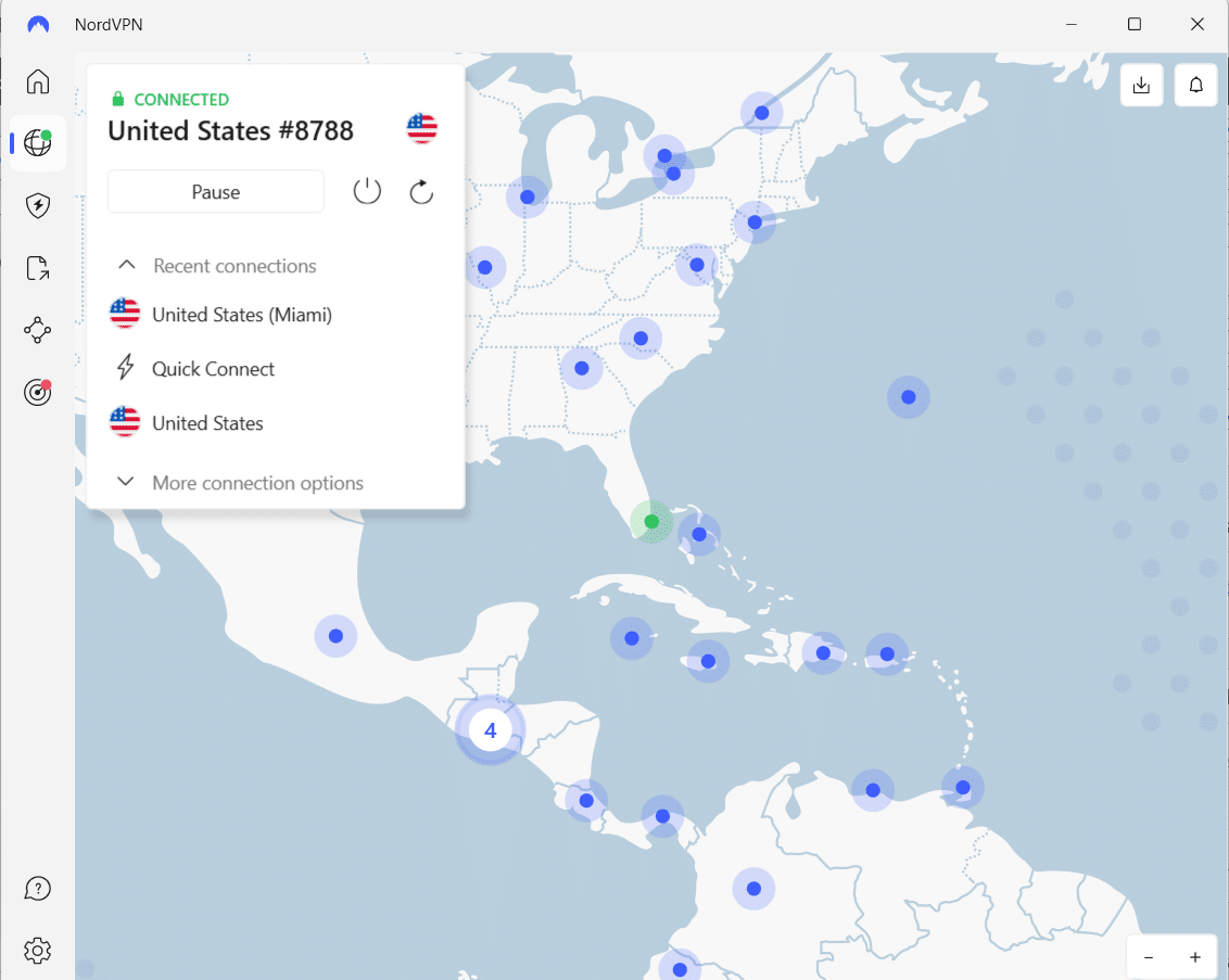 NordVPN verbonden met Amerikaanse server (Miami)