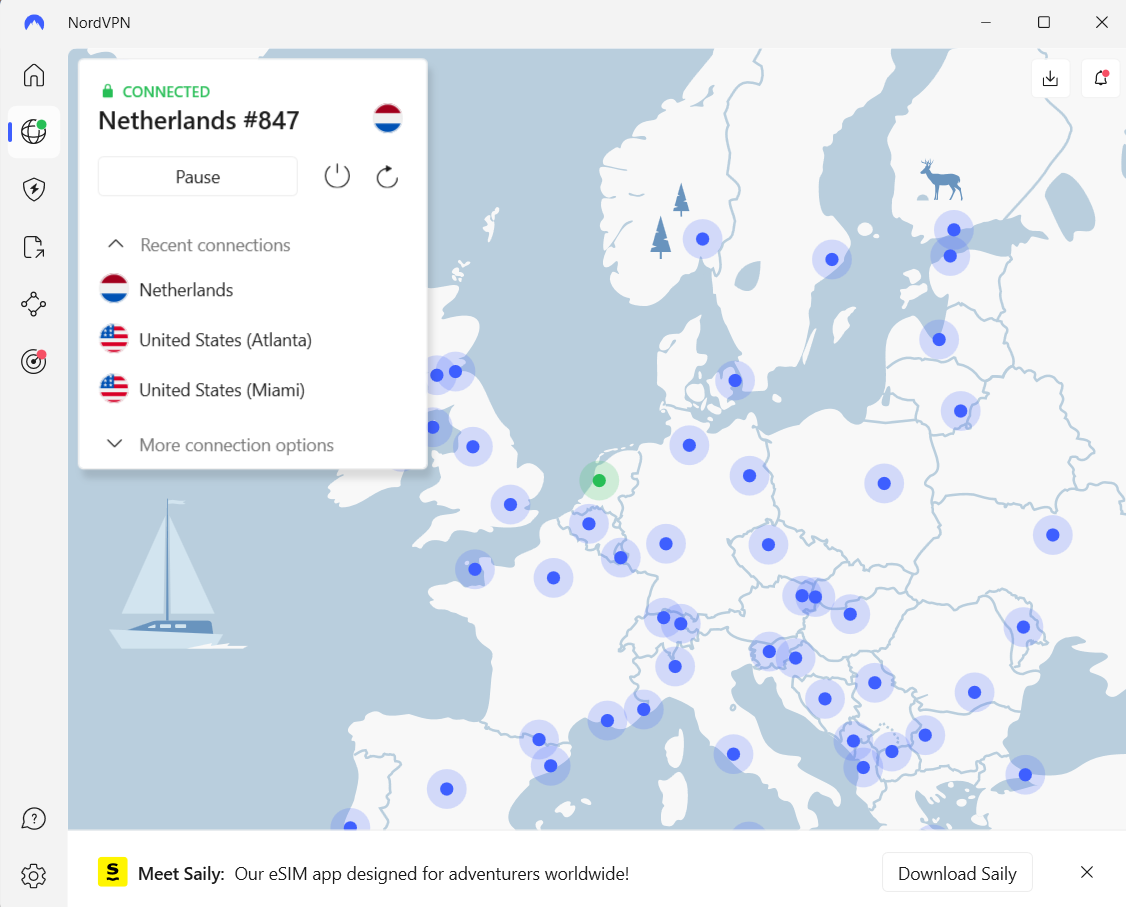 NordVPN voetbal VPN app verbonden met Nederlandse server