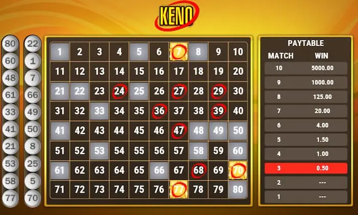 online keno screenshot