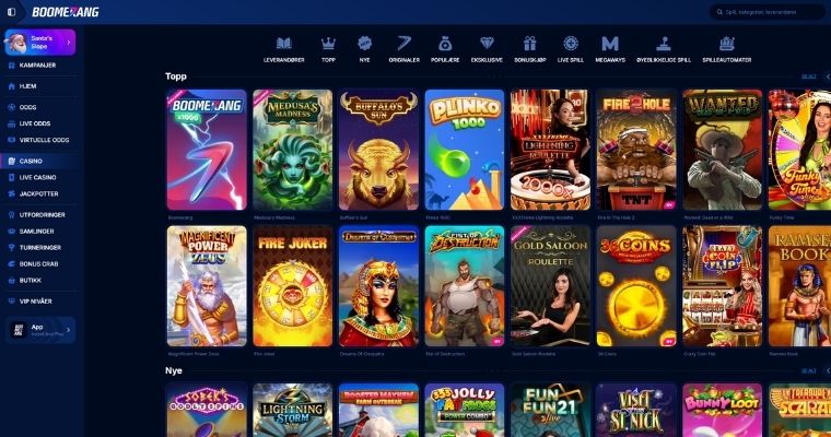 Skjermbilde av Boomerang.bet sine casino nettsider