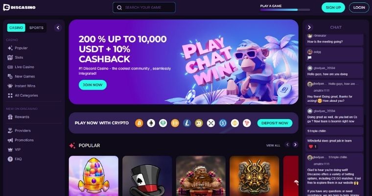 Screenshot av DisCasino online casino nettsider