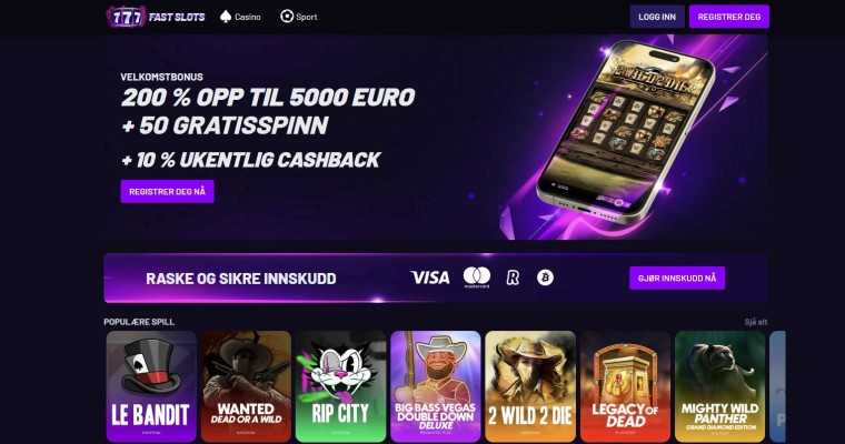 Skjermbilde av online casino Fast Slots hjemmeside
