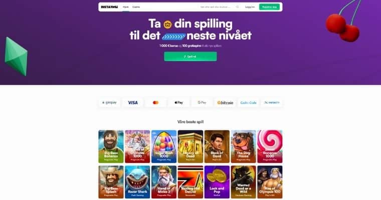 Skjermbilde av casino Instaspin forside
