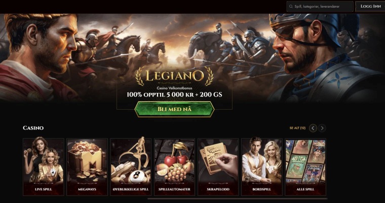 Skjermbilde av Legiano Online Casino nettside