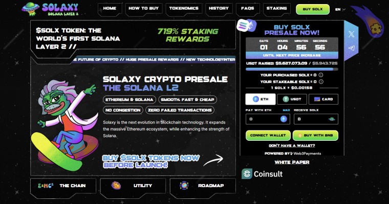 Skjermbilde av Solaxy kryptovaluta