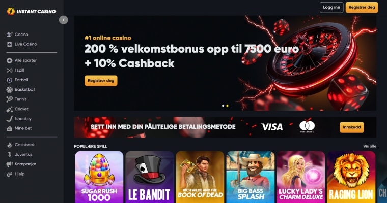 Instant Casino sin hjemmeside med bonustilbud