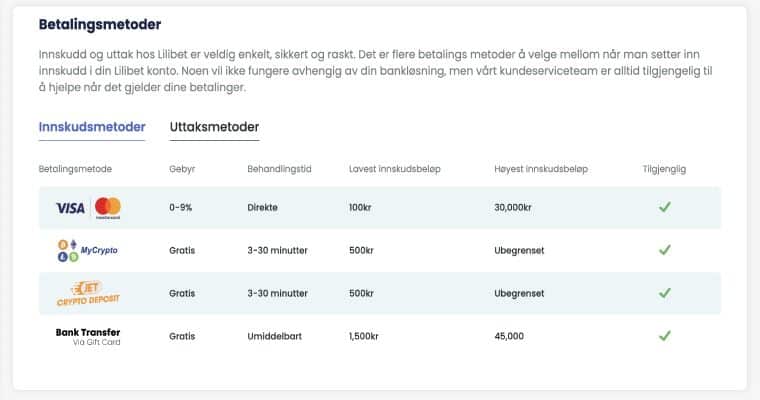 Gjør innskudd på casinoet