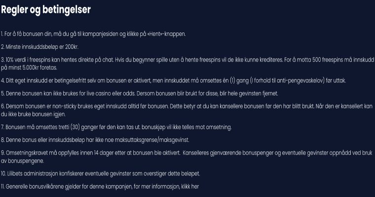 Les regler og vilkår