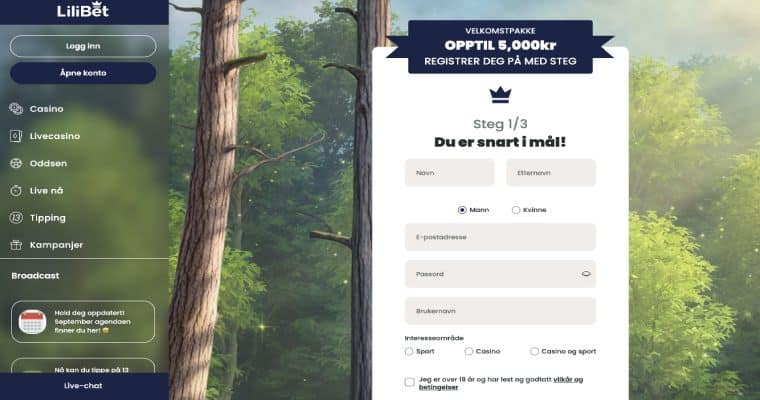 Registrer deg på casinoet