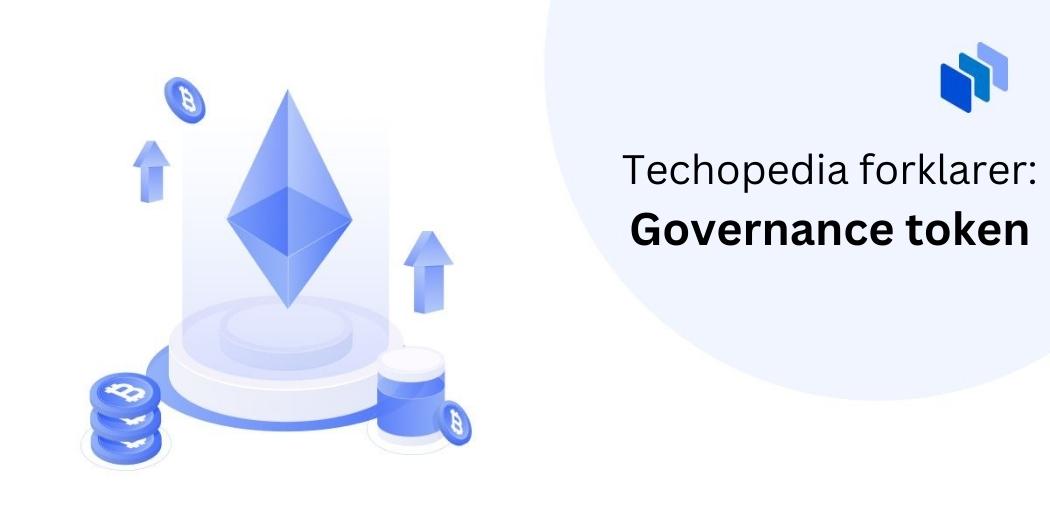 illustrasjon som viser symbolet til kryptovalutaene Bitcoin og Ethereum som en del av governance tokens.