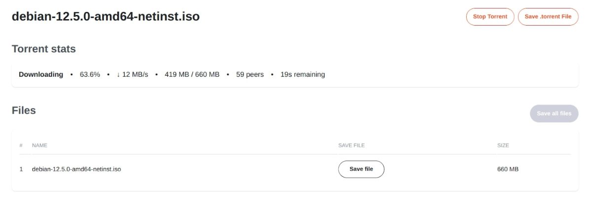 Skjermbilde for nedlasting av torrent-filer fra Brave Browser