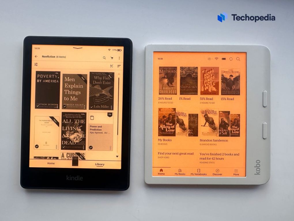 Kindle Paperwhite 5 vs. Kobo Libra Сolor: lysstyrke og varme/naturlig lys - maks