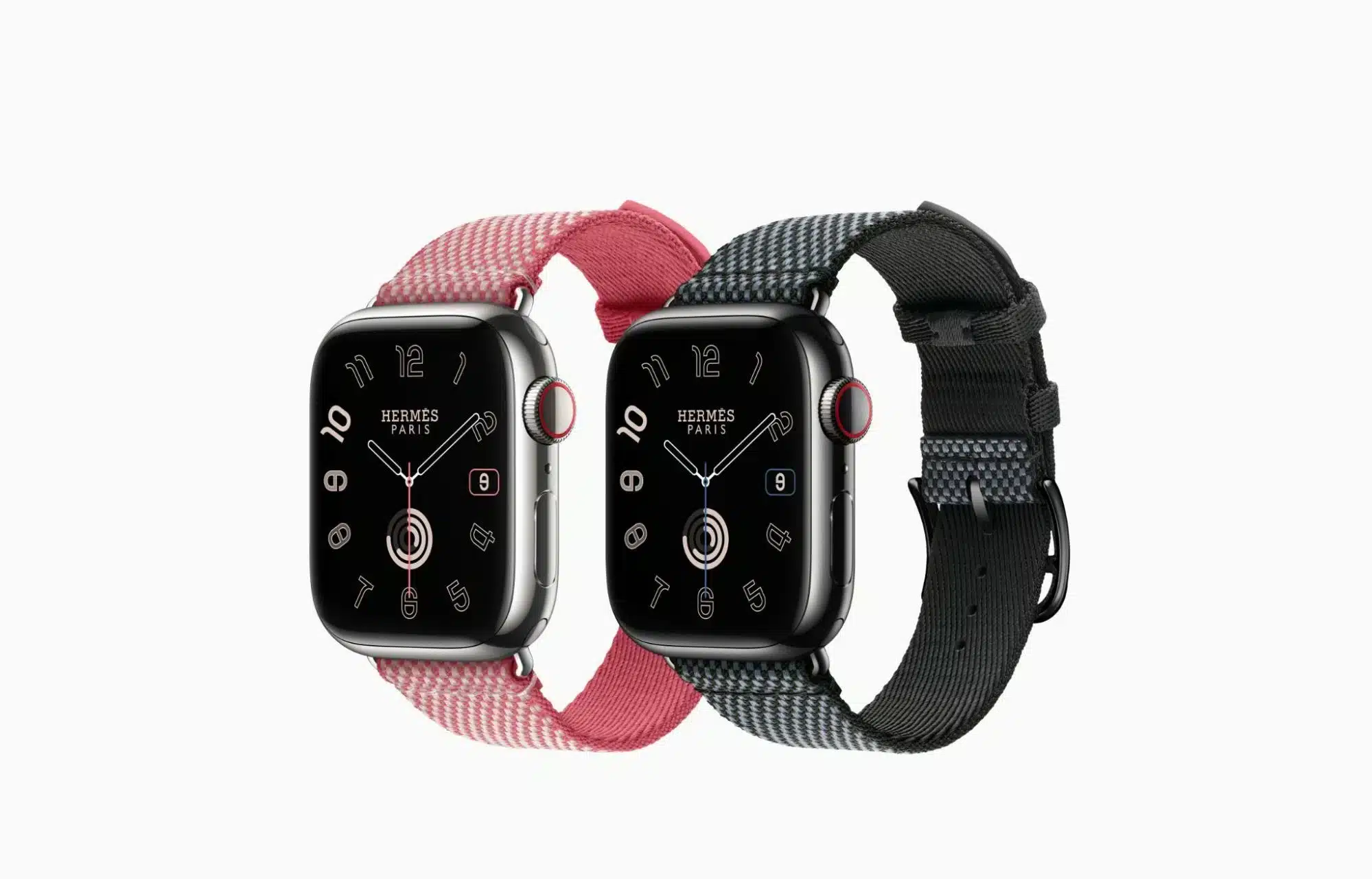 Apple Watch Hermès. Bildet av en rød og en svart smartklokke
