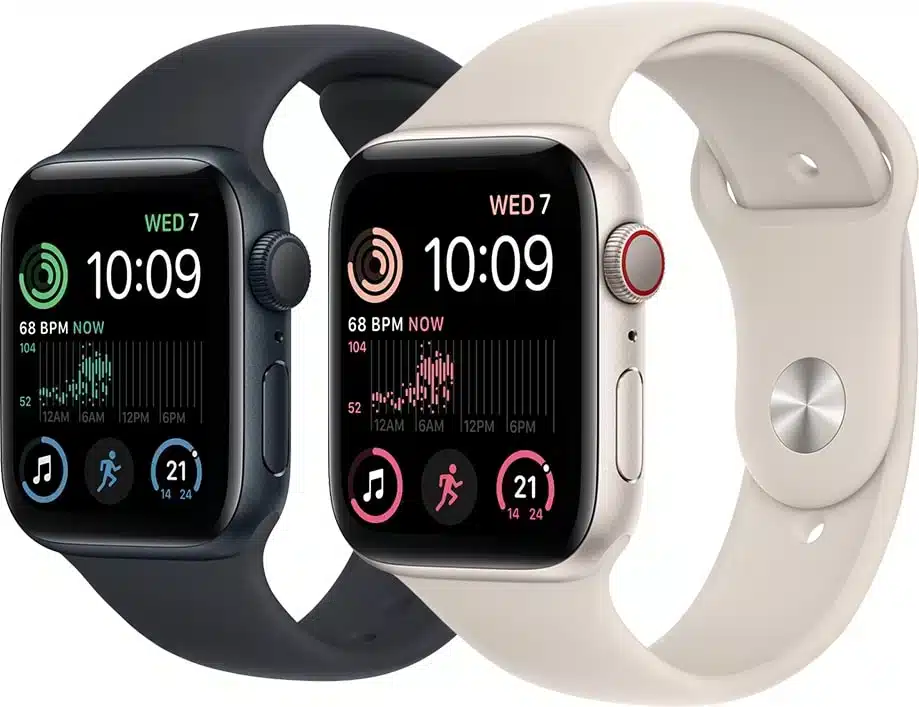 Apple Watch SE (2. generasjon). Bildet av en svart og hvit smartklokke