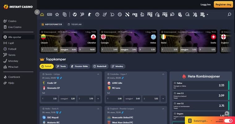 Instant sports nettcasino side