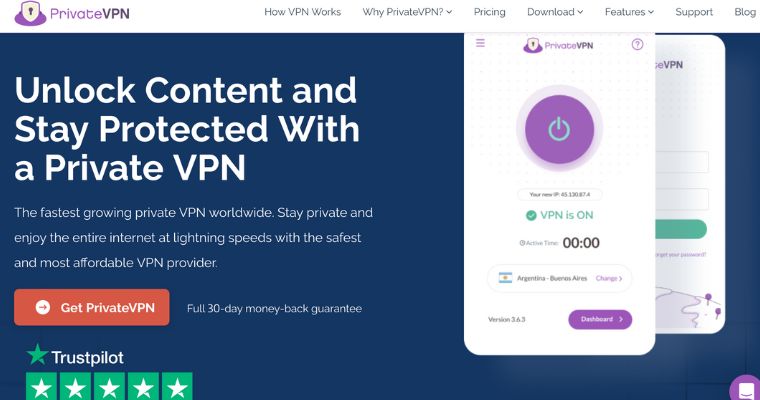 PrivateVPN nettside