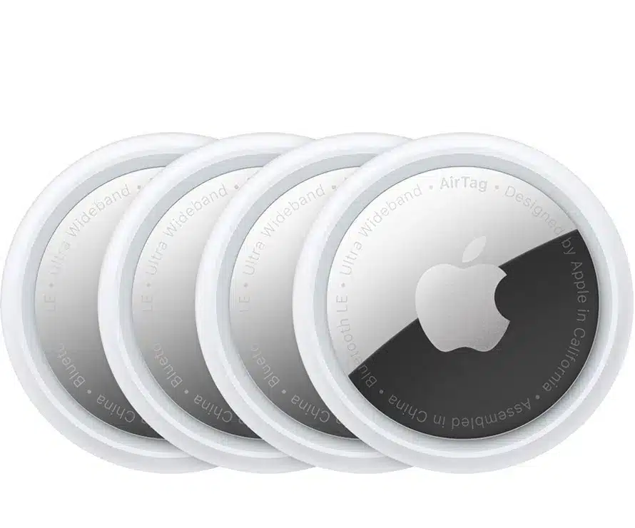 En firepakning med Apple airtags. (Apple)