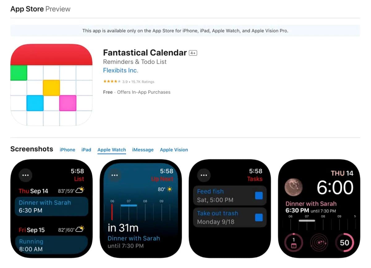 Skjermbilde av Apple Watch appen Fantastical Calendar