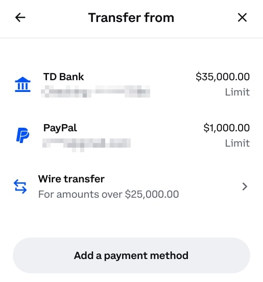 Fiatbetalning till kryptobörs för köp av digitala tillgångar.