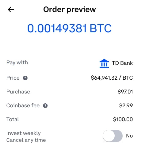 Förhandsvisning av köp av BTC på kryptobörs.