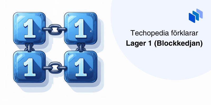 Illustration som förklarar Lager 1 på blockkedjan med sammanlänkade block märkta med siffran ett.