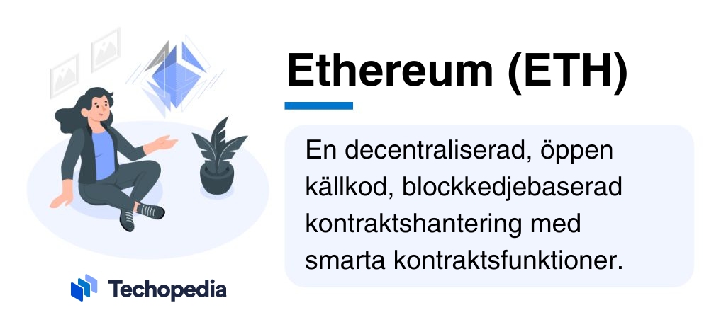 Beskrivning av vad Ethereum är brevid Illustration med ETH logo.