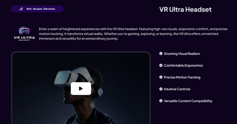 Kampanjsida på 5th Scape för VR Ultra Headset