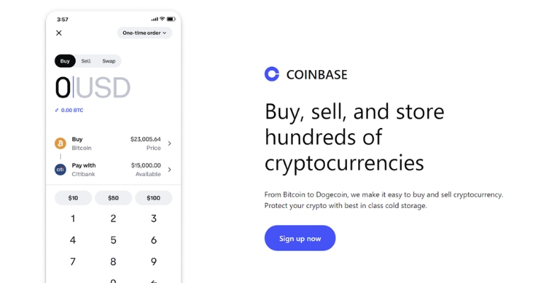 Bild från Coinbase app för förvaring av kryptovalutor