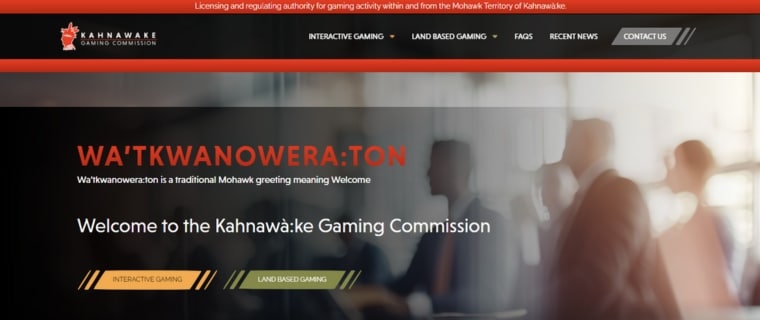 Hemsida för Kahnawake Gaming Commission spellicens.