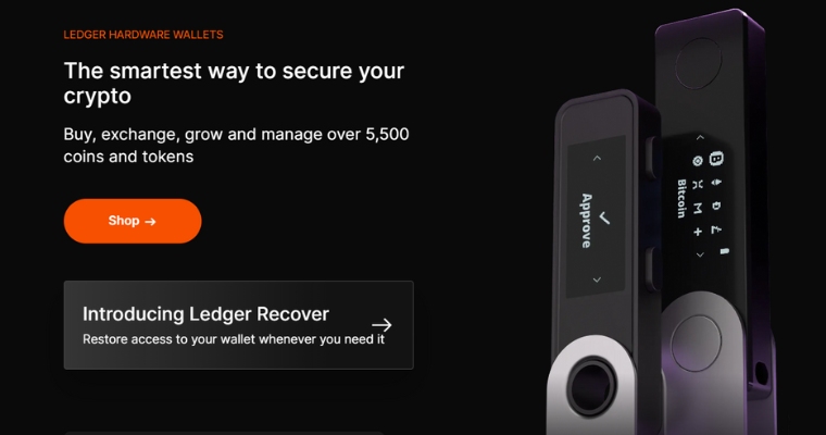 Ledger hemsida och kryptoplånbok