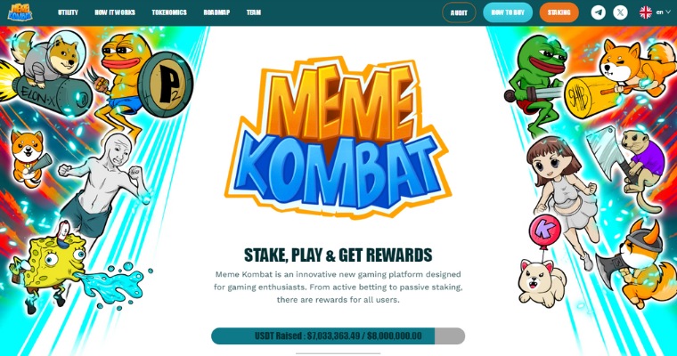 Skärmbild från webbplatsen Memekombat med olika meme-karaktärer redo att slåss