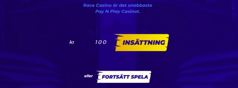 Skärmbild på Pay N Play på nya casino sidan Race Casino