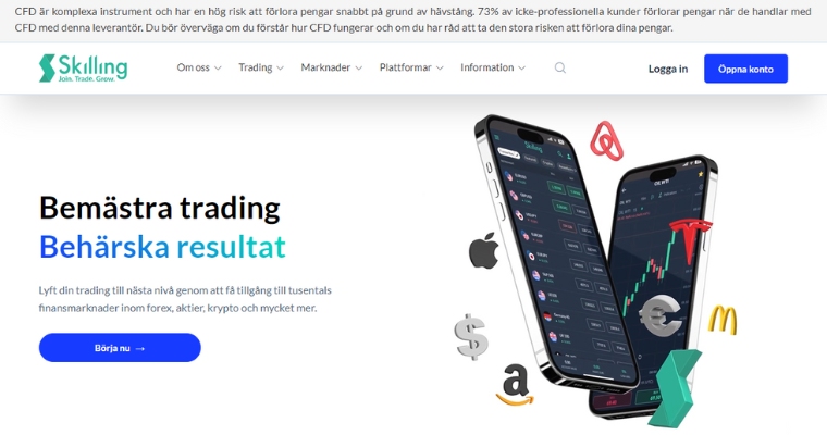 Startsida för Skilling handelsplattform