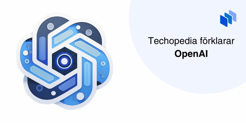OpenAI logo med tekniska element vid texten Techopedia förklarar OpenAI.