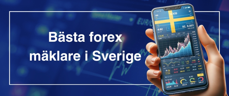 Hand som håller mobil med forex mäklare i Sverige