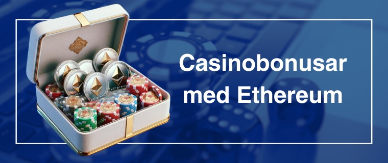 Ethereum mynt och spelmarkörer i en presentlåda