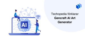Ai på dataskärm vid texten Techopedia förklarar Gencraft AI Art Generator