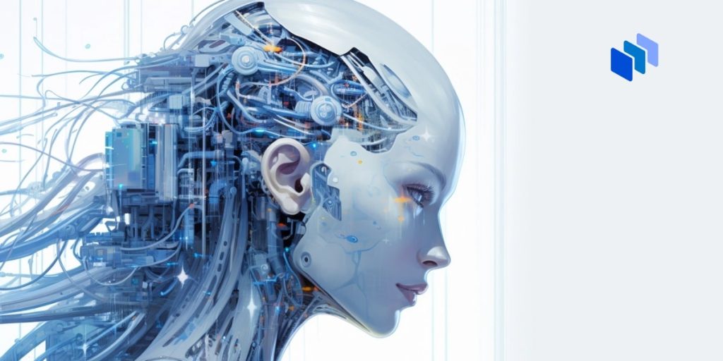 Kvinnlig android för att representera en AI-robot