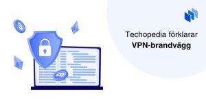 Illustration som belyser en VPN-brandvägg med digitala säkerhetselement.