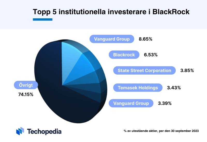 Cirkeldiagram med de topp fem institutionella investerarna i BlackRock