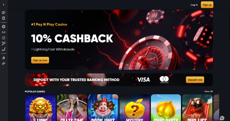 Startsida för Instant Casino.