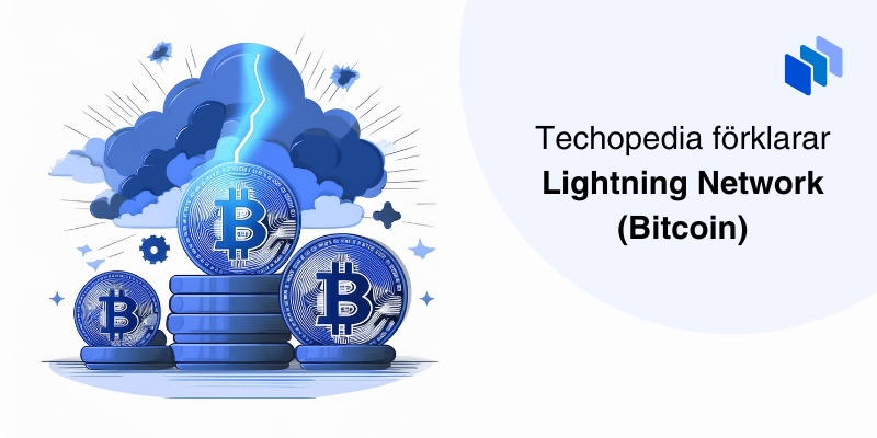 Illustration av Bitcoin-mynt med en blixtrande energi som utstrålar från dem, symboliserar Lightning Network.