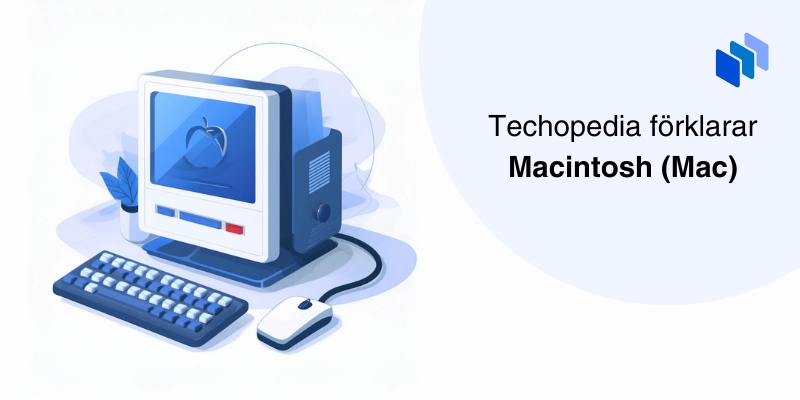 Illustration av en klassisk Macintosh dator med tangentbord och mus, symboliserar tidiga persondatorer.