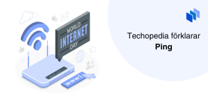 Illustration av en router som förklarar begreppet Ping inom nätverk och internet.