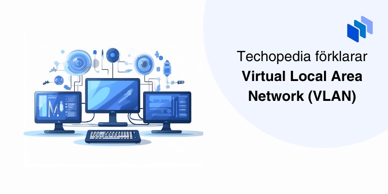 Grafisk bild av tre datorskärmar anslutna i ett Virtual Local Area Network (VLAN).