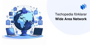 Global nätverksillustration som förklarar Wide Area Network med datorer och ikoner.