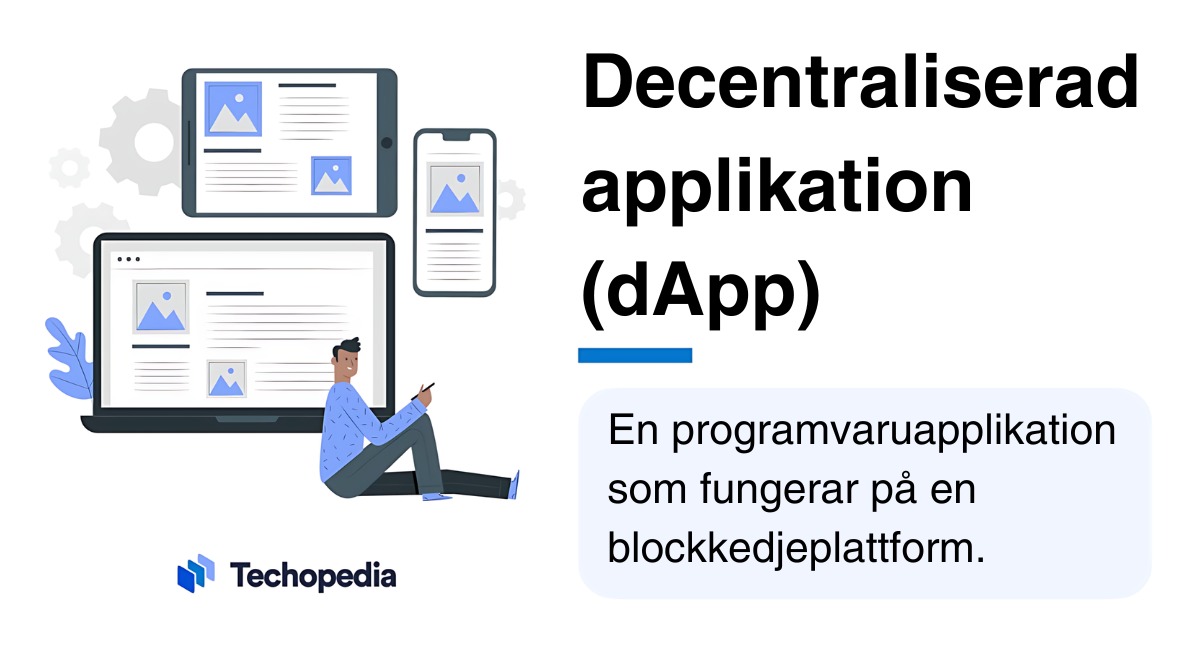 Illustration som förklarar vad Decentraliserad applikation (dApp) är.