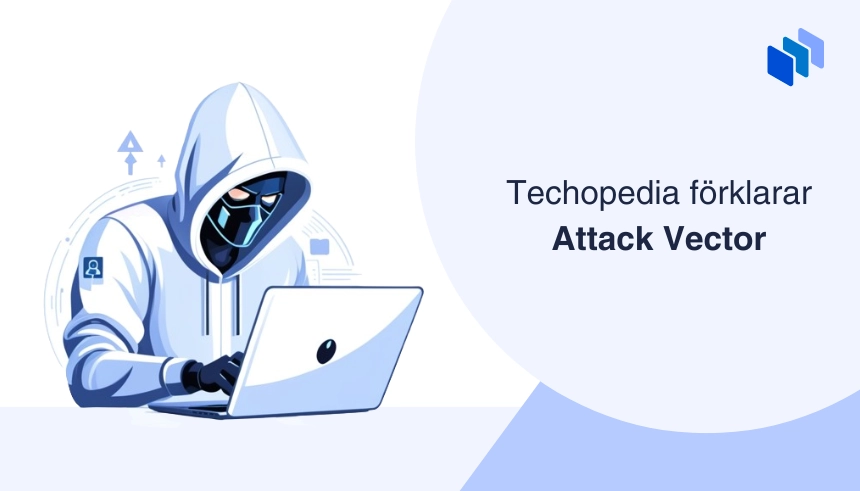 En maskerad person i huva använder en dator, vilket representerar en potentiell cyberattack genom en attack vector.